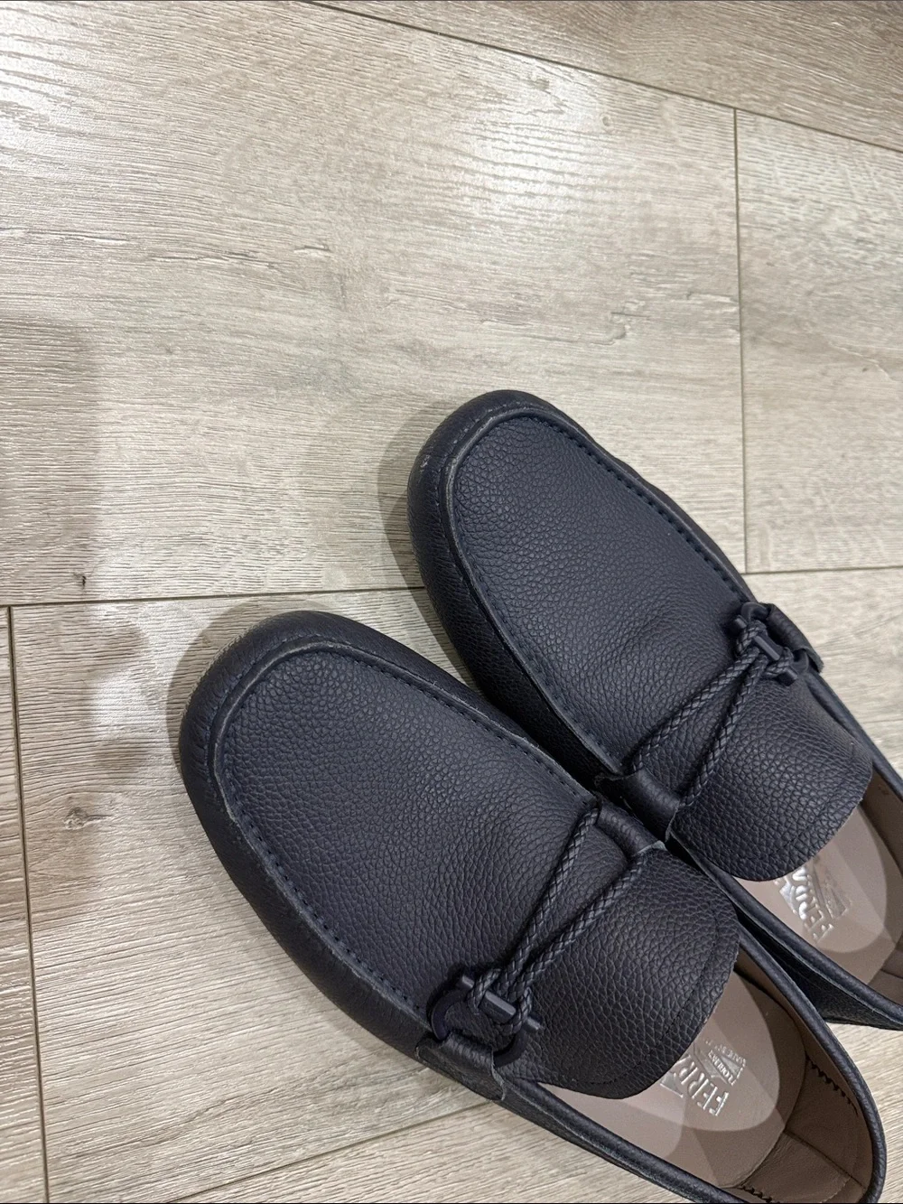 Salvatore Ferragamo Dark Blue Leather Driving Loafers